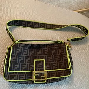 FENDI Green Zucca-Print Canvas Roma Amor Baguette (Authentic Pre-Owned)